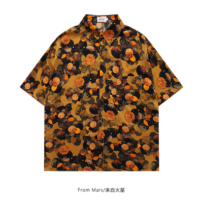 慵懒风满印衬衫情侣个性宽松