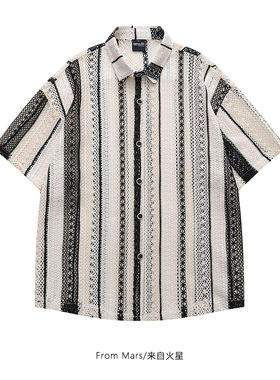 From Mars 一次就好 潮牌条纹设计感夏季新款宽松小众短袖衬衫BF