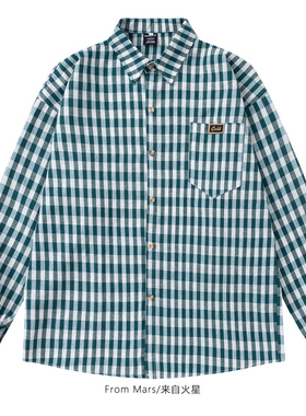 From Mars Various life lapel plaid long-sleeved shirt