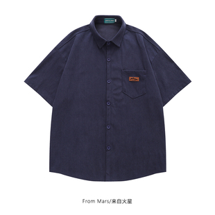 休闲简约刺绣男女短袖 From 成熟翻领衬衫 复古美式 上衣慵懒风 Mars