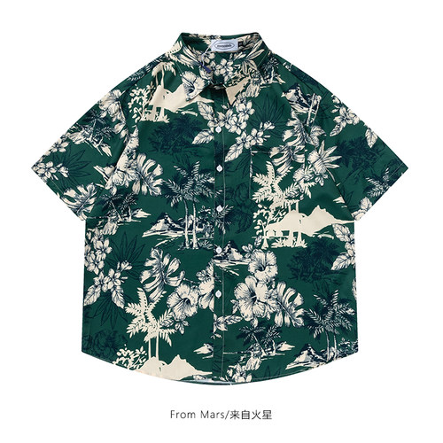 印花短袖衬衫沙滩宽松休闲衬衣