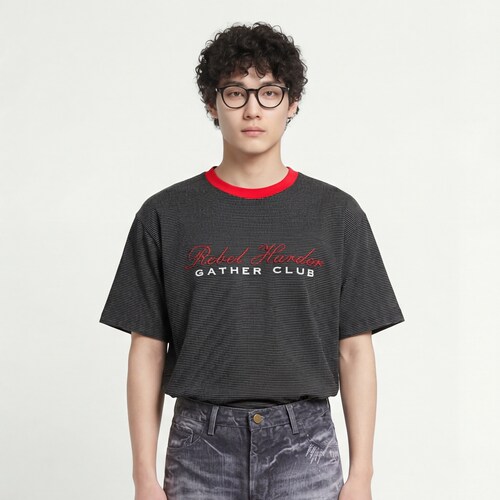 花体字母撞色条纹Polo衫短袖T恤