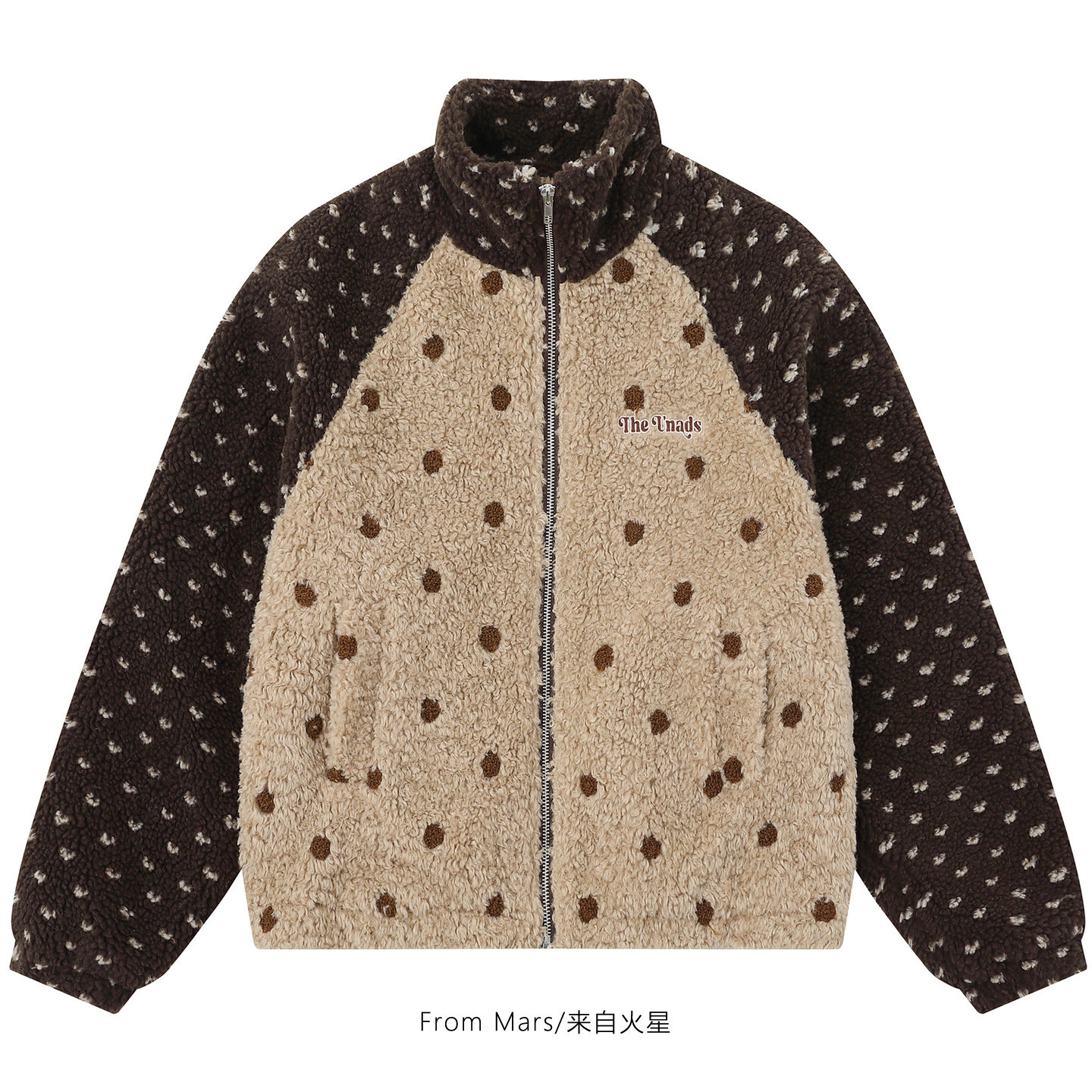 From Mars 自在生活 美式撞色波点拼接加厚宽松立领棉衣外套潮女