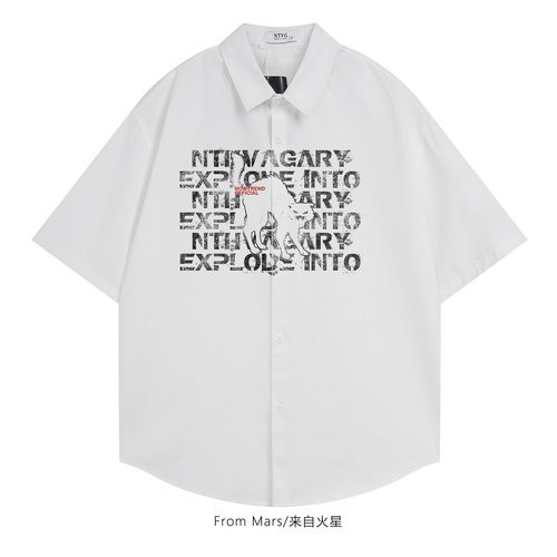 字母动物宽松BF休闲短袖衬衫