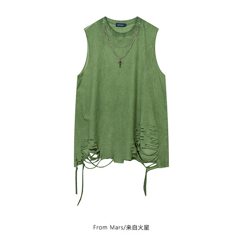 破洞链条vintage宽松无袖背心夏