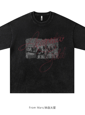 From Mars 猫咪派对 潮牌做旧小猫印花vintage宽松夏百搭短袖T恤