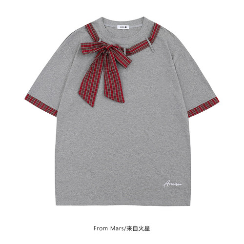 心想事成ins拼接设计感显白短袖