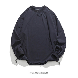 From 潮牌街头纯色带口袋圆领卫衣男女宽松百搭上衣 Mars无限假期