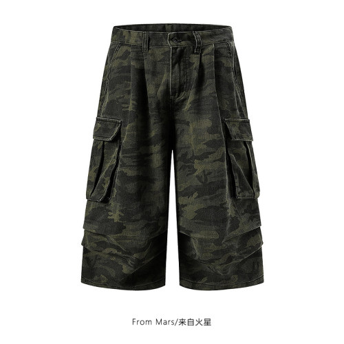 口袋工装牛仔阔腿宽松七分裤