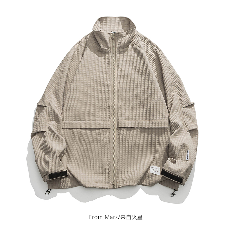 From Mars轻松愉悦 欧美简约格子工装立领夹克外套男女宽松棉衣潮