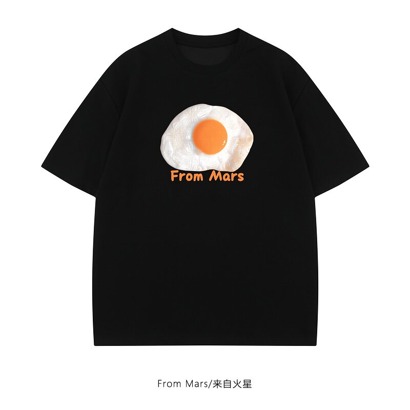 From Mars 煎荷包蛋 新款个性趣味字母印花宽松男女短袖T恤休闲bf