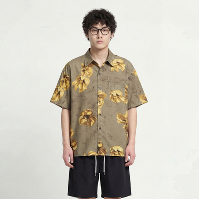 鲜花簇拥花卉满印小众短袖衬衫