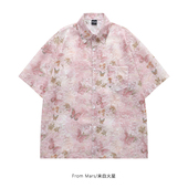 衬衫 From 原宿风粉色蝴蝶满印休闲男女宽松短袖 收获满满 夏 Mars