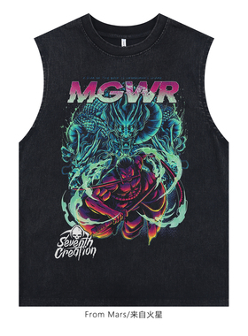 From Mars 赤兔战车 美式复古短袖男女夏痞帅高街宽松T恤黑色半袖