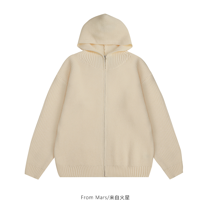 男女慵懒宽松连帽开衫针织毛衣