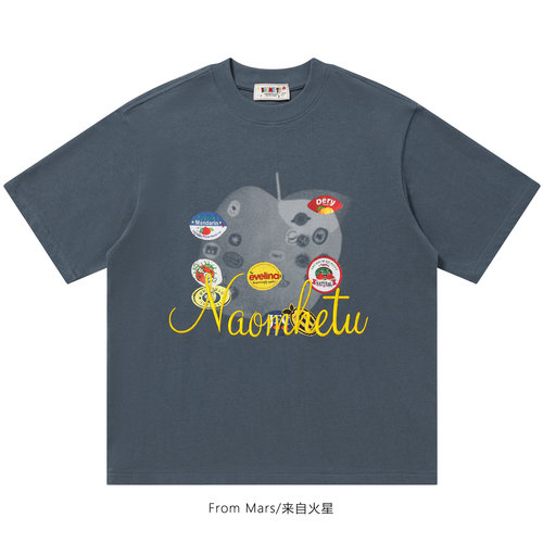 标贴果印宽松男女短袖T恤圆领潮