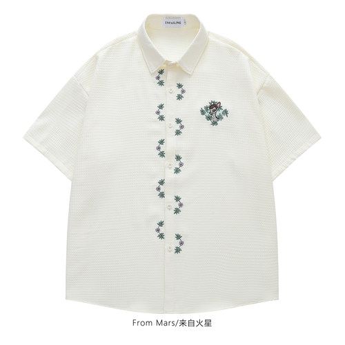鹿隐林间休闲宽松短袖衬衫