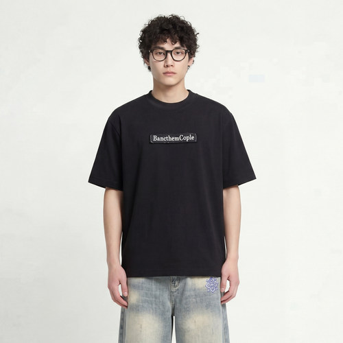 多标贴布高街风短袖T恤美式复古