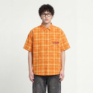 From Mars Letter checked short-sleeve shirt embroidery
