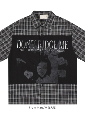 From Mars Slogan print spliced check short-sleeved shirt