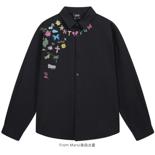 From Mars 万物可爱 原宿风涂鸦印花男女bf宽松长袖衬衫百搭新款