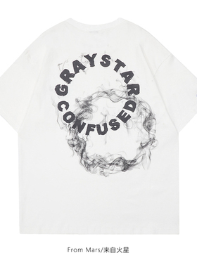 From Mars 黑色烟雾 复古高街小众字母潮牌ins休闲百搭情侣慵懒风