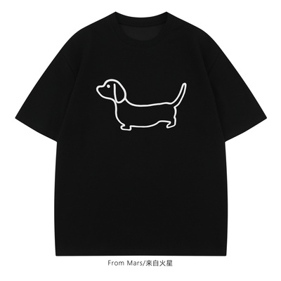 空心小狗百搭简约半袖印花美式