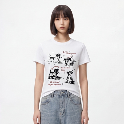 萌趣涂鸦短袖T恤女修身短款上衣