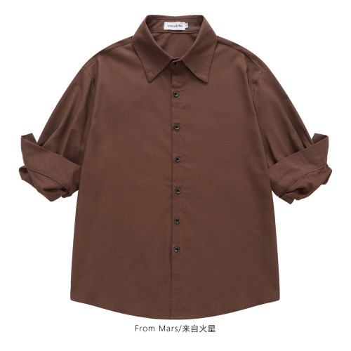 来来去去纯色短袖衬衫BF夏季