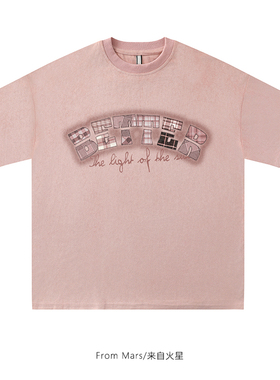 From Mars 时间倒流 复古格子字母印花oversize宽松短袖体恤上衣