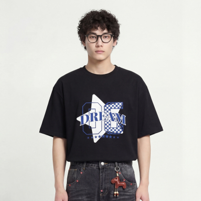 五角星棋盘格字母印花T恤男女