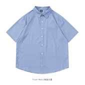 From 男女 衬衣高街宽松休闲衬衫 Mars风度翩翩 港风潮牌竖条纹短袖