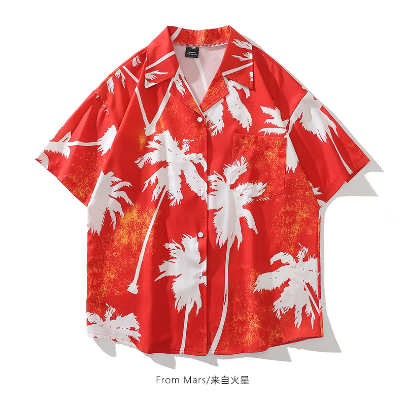 红色扎染满印小众夏威夷风衬衫