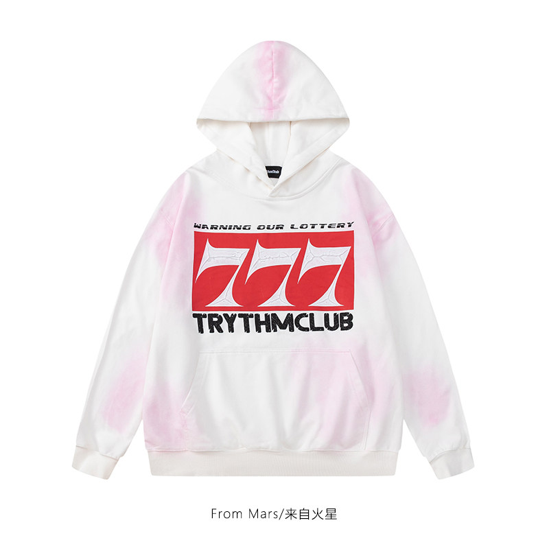 from mars 三个777 美式高街数字印花扎染连帽卫衣男女宽松休闲潮