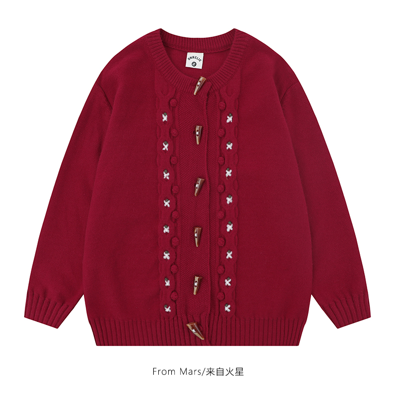 红色毛衣宽松休闲开衫针织外套