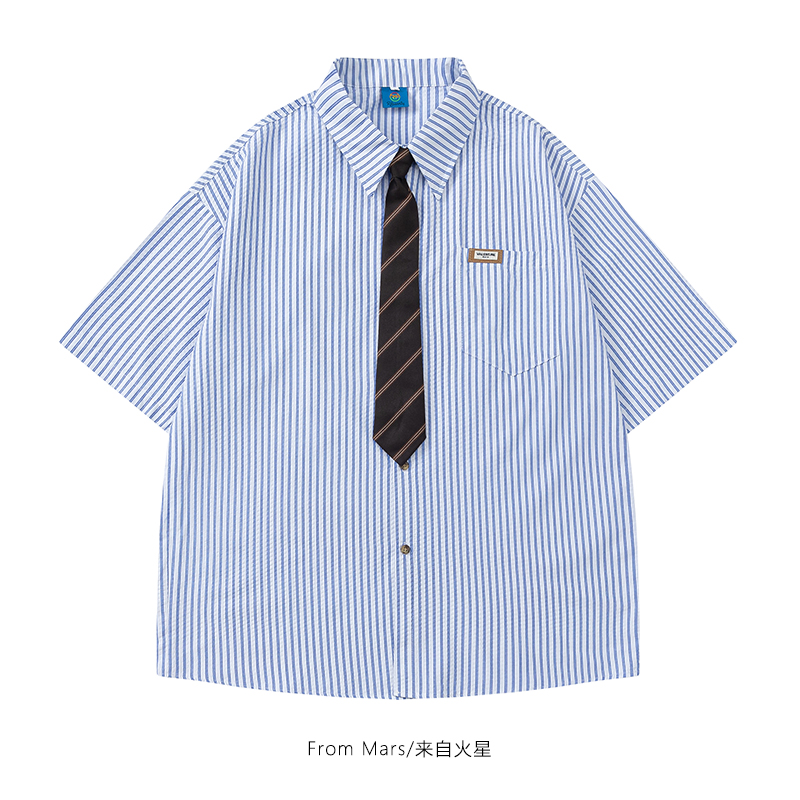 口袋短袖衬衫宽松休闲学院风bf