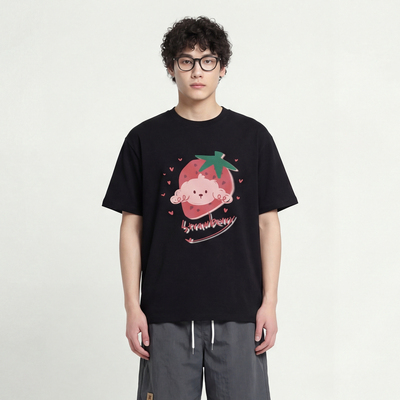 草莓小狗短袖Strawberry宽松T恤