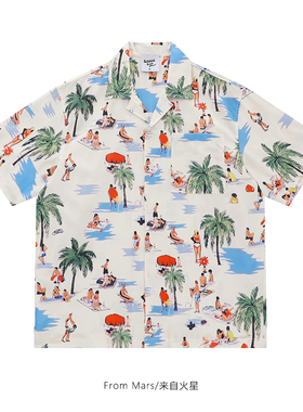 From Mars 炎热夏日 潮牌度假匹布印花古巴翻领短袖衬衫宽松情侣