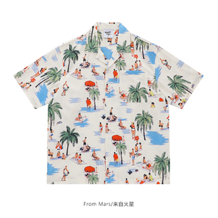 衬衫 From 潮牌度假匹布印花古巴翻领短袖 炎热夏日 宽松情侣 Mars