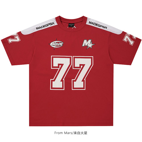 M星胸徽撞色宽松休闲短袖T恤潮