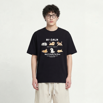 多只小狗纯棉印花T恤街头风短袖