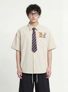 From Mars Cartoon cute embroidered short-sleeved shirt