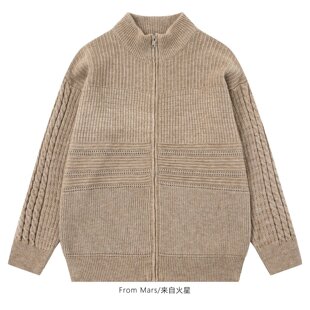 From Mars 不期而至 复古个性立领拉链开衫chic宽松针织衫外套ins