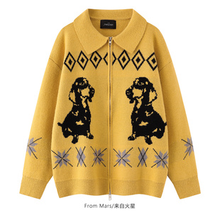sharing Delayed dog jacquard sweater From loose Mars