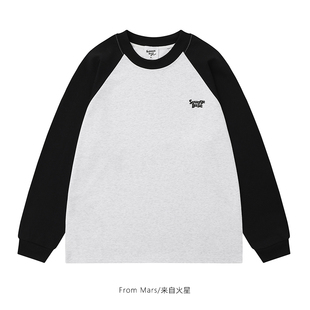 美式 平平无奇 复古拼接插肩字母印花情侣宽松百搭卫衣 Mars From