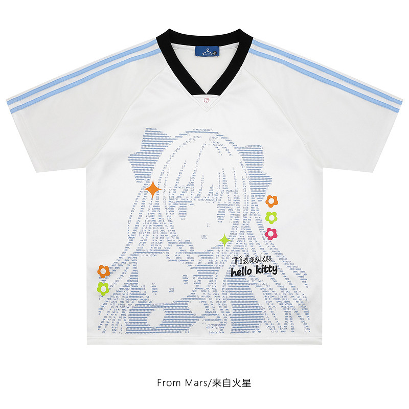 From Mars 可爱少女 日系设计感个性动漫印花宽松V领夏季短袖T恤