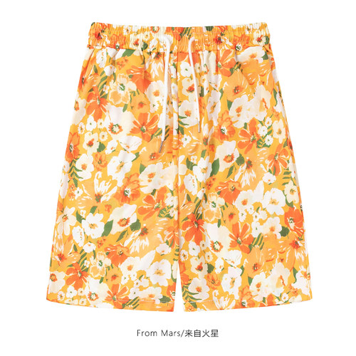 夏威夷风碎花满印休闲短裤复古
