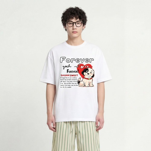 爱心狗狗T恤黑色重磅棉oversize