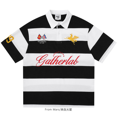 徽章条纹短袖T恤男女POLO衫潮