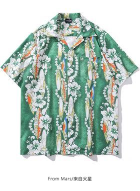 From Mars 绿色的微风 复古vintage花朵民族风个性设计感百搭衬衫